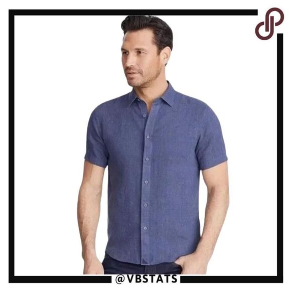 UNTUCKit Short Sleeve Linen Araujo Shirt in Navy Blue Size Large - Picture 1 of 7